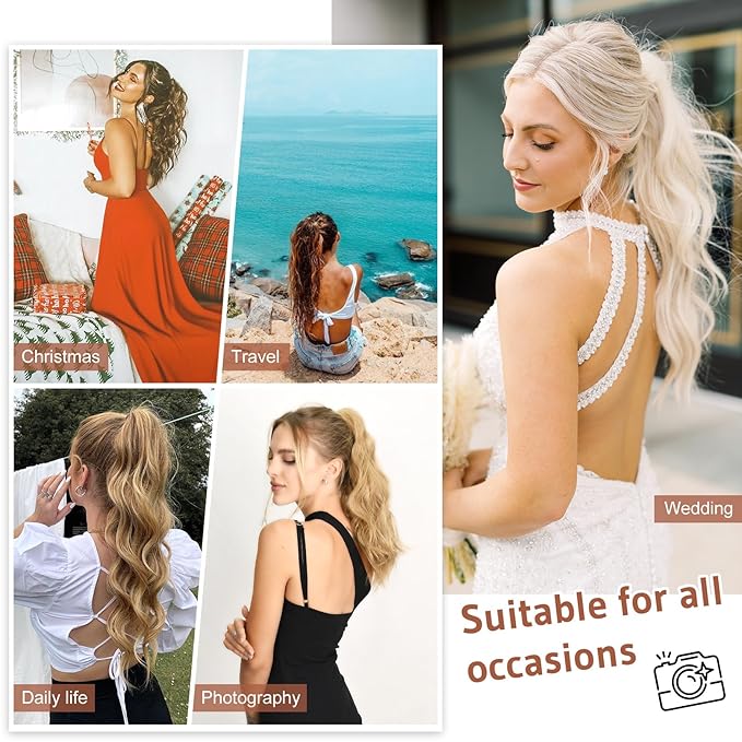Flufymooz Ponytail Extension, 18Inch Claw Clip Ponytail Extension, Wavy Curly Claw Clip in Ponytail Hair Extensions, Natural Fake Ponytail Synthetic Hairpiece for Women (Golden Blonde with Highlight)