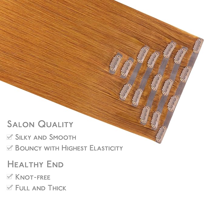 WENNALIFE Seamless Clip In Hair Extensions Human Hair, 18 Inch 130g 7pcs Auburn Ginger Real Hair Extensions Clip in Human Hair Invisible PU Skin Weft Natural Remy Human Hair Extensions