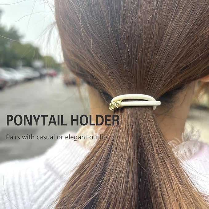 Blonde Bracelet Hair Ties for Women, 5 Pack Cute 3mm Thick Elastic Ponytail Holders Accessories No Damage Stretchy Beaded Pony Tails Hair Ties with Gold Metal Charms Beads