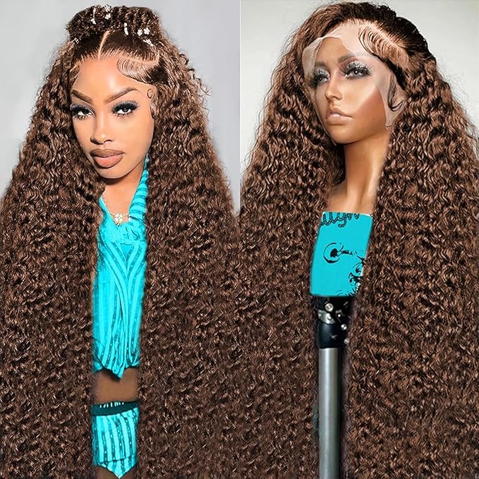 250% Density SKINLIKE Real HD Lace Wig, 13x6 Full Frontal 0.10mm Ultra-thin HD Lace Front Wigs Human Hair Pre-Plucked Bleached Knots Invisible Lace Chocolate Brown Deep Wave Human Hair Wigs 34 Inch
