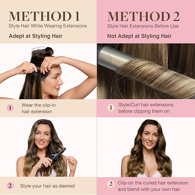 GOO GOO Clip in Hair Extensions Real Human Hair, Remy Human Hair Extensions Clip ins for Women, Natural Human Hair, 14inch 110g 7Pcs, 2/6/2 Balayage Dark Brown to Chestnut Brown