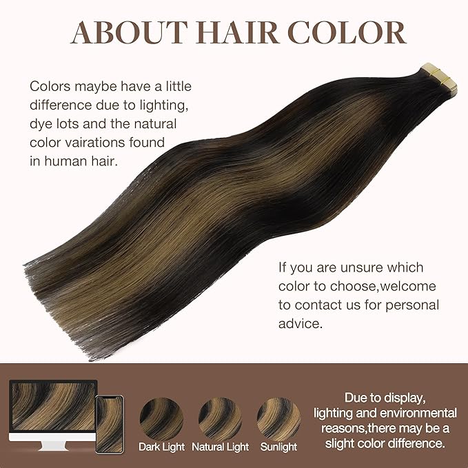 GOO GOO Tape in Hair Extensions Human Hair, 1B/6/1B Balayage Natural Black to Chestnut Brown, 24inch 100g 40pcs, Skin Weft Seamless Invisible, Silky Straight with Thick Ends, Remy Human Hair