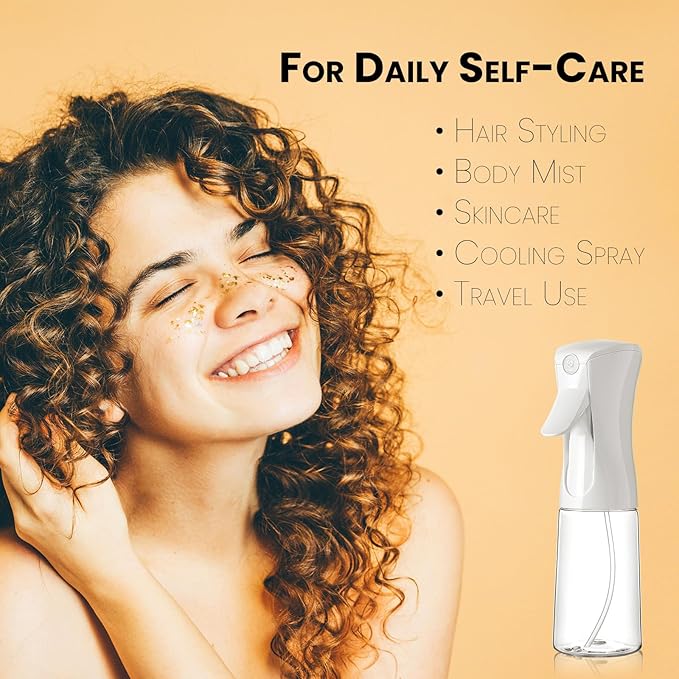 Mistifi Continuous Ultra Fine Mist Spray Bottle – Refillable Water Mister for Hair, Hairstyling, Barber, Salon, Plants, Cleaning, Skincare (200ml 1Pc, Transparent bottle)