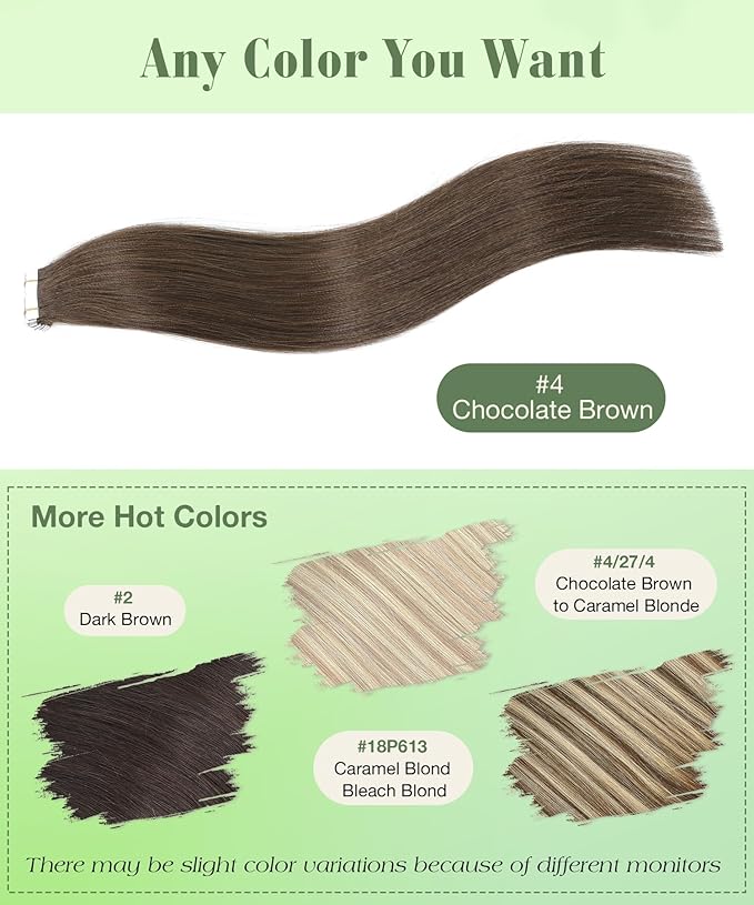 SURNEL Tape in Hair Extensions Human Hair #4 Chocolate Brown 18 inch Tape in Hair Extensions Remy 20 pcs 50g(#4-18)