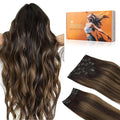 DOORES Hair Extensions Real Human Hair, Balayage Dark Brown to Chestnut Brown 20 Inch 9pcs 150g, Remy Hair Extensions Clip in Human Hair Extensions Clip ins Natural Hair Extensions Thick Straight Hair