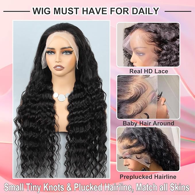 28 Inch 13x6 Loose Wave HD Lace Front Wigs Human Hair 200 Density 100% Real Human Hair 15A Loose Deep Wave Wig Human Hair Pre Plucked, No Synthetic Blend No Tangle No Shedding Triple Lifespan 3X