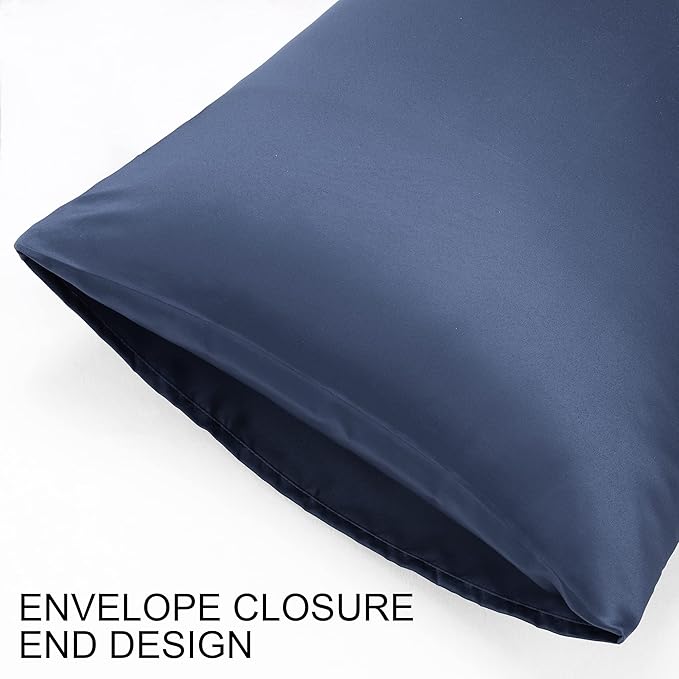 uxcell 2 Pack Silk Satin Pillowcase for Hair and Skin, Cool, Silky, Soft Breathable Pillow Cases King Size 20x36 Inch Sateen Pillowcase Navy with Envelope Closure