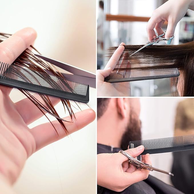 Leinuosen 3 Pack Fine and Wide Tooth Hair Comb, Professional Women and Men Black Carbon Barber Fiber Cutting Comb, Heat Resistant Tool for All Hair Types Salon Hairdressing Styling