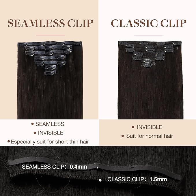 GOO GOO Clip in Hair Extensions Real Human Hair, Remy Human Hair Extensions Clip ins for Women, Natural Human Hair, 16inch 110g 7Pcs, 2 Dark Brown