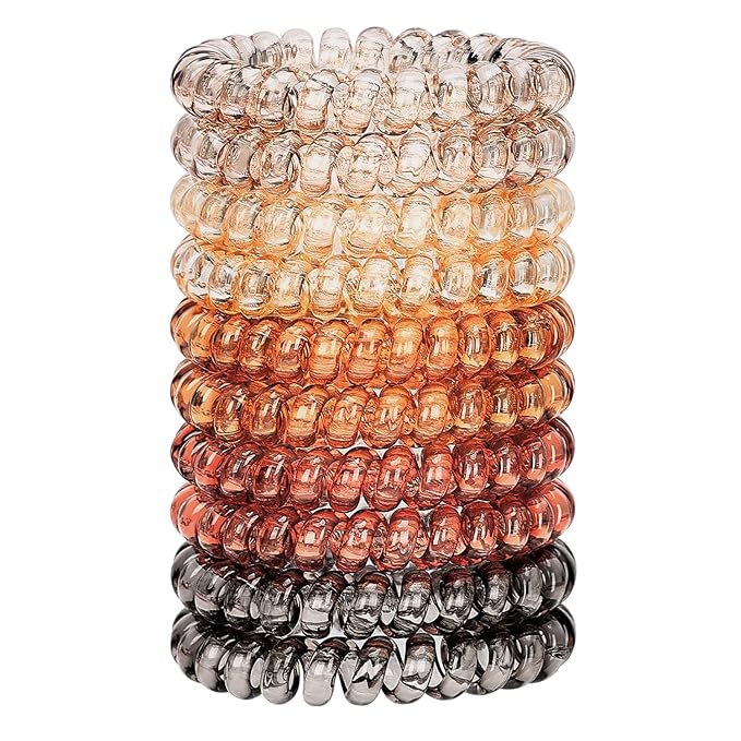 JessLab Spiral Hair Ties for Women, 10-Pack Traceless No-Damage Ponytail Holders, Coils Hair Bands for Girls, Assorted Colors