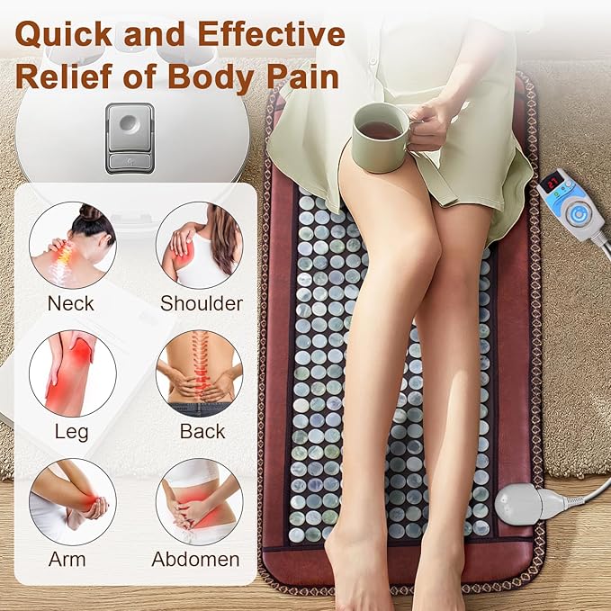 Natural Blue Jade Heating Pad, Infrared Heating Pad, Far Infrared Heating Pads with Travel Bag and Chair Strap, Smart Controller with Memory Function, Auto Shut Off (Brown, 38 in x 24 in)