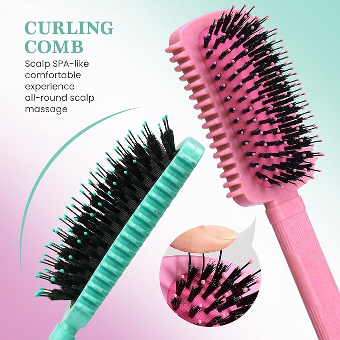 Curly Hair Brush 2 Pack, Volume Curl Defining Brush for Effortlessly Detangling Shaping and Styling Women's Curls, Reduce Pulling