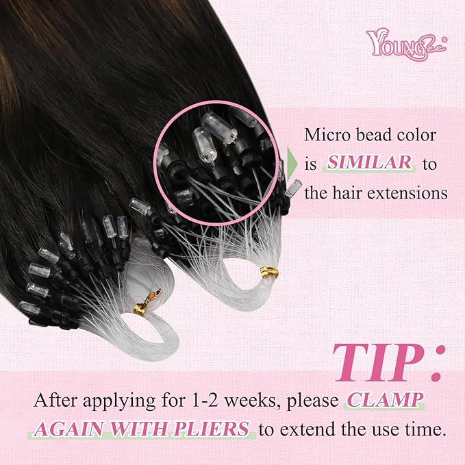 YoungSee Microlink Hair Extensions Balayage Micro Link Hair Extensions Human Hair Dark Brown Ombre Browns with Blonde Microbead Extension Human Hair Long Hair 24In 50g 50s Straight Hair Extension