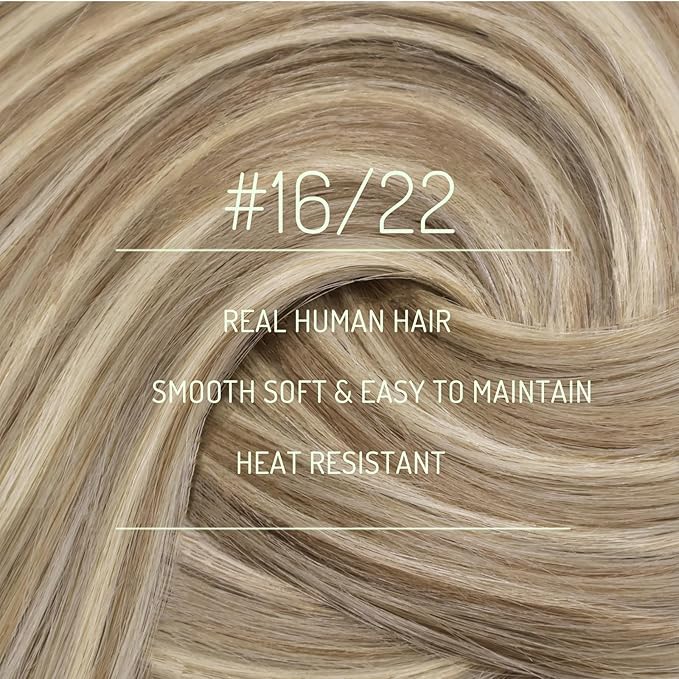 RUNATURE Blonde Clip in Hair Extensions, Real Human Hair Clip in Extensions, Short Hair Extensions Clip Ins, Remy Natural Hair, Easy To Apply, 12 Inch 80g 7pcs #16P22 Beige Blonde Highlights