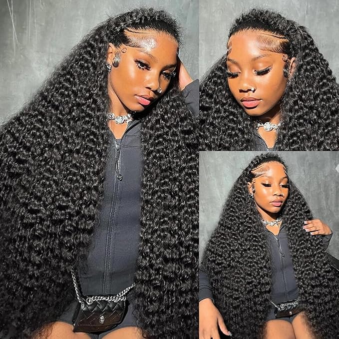 Aomllute 13x4 Deep Wave Lace Front Wigs Human Hair Pre Plucked 200 Density HD Transparent Lace Front Wigs Human Hair with Baby Hair Deep Curly Wigs Human Hair For Women 22inch