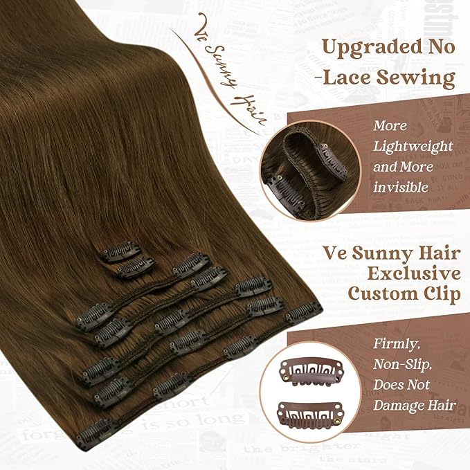 Ve Sunny Remy Hair Extensions Clip in Real Human Hair Cool Ash Brown Mix Clip in Hair Extensions Real Human Hair for Women 7pcs 105g 14 inch