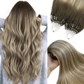 YoungSee Micro Loop Hair Extensions Real Human Hair Balayage Microbead Hair Extensions Human Hair Balayage Brown with Blonde Bead Hair Extension 20In for Photo Shoots 50s/50g