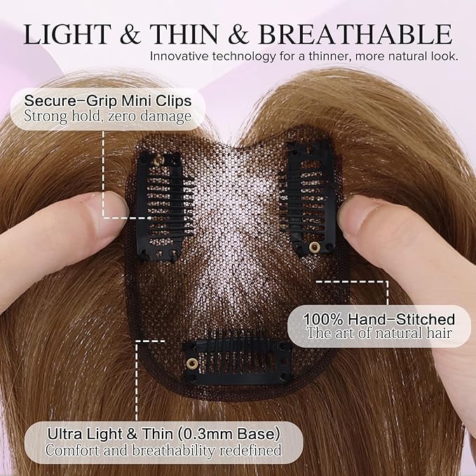 Hair Toppers for Women Real Human Hair 3D Bangs Clip 100% Human Toppers for Women 10 Inch Clip in Bangs Hairpieces(Brown)