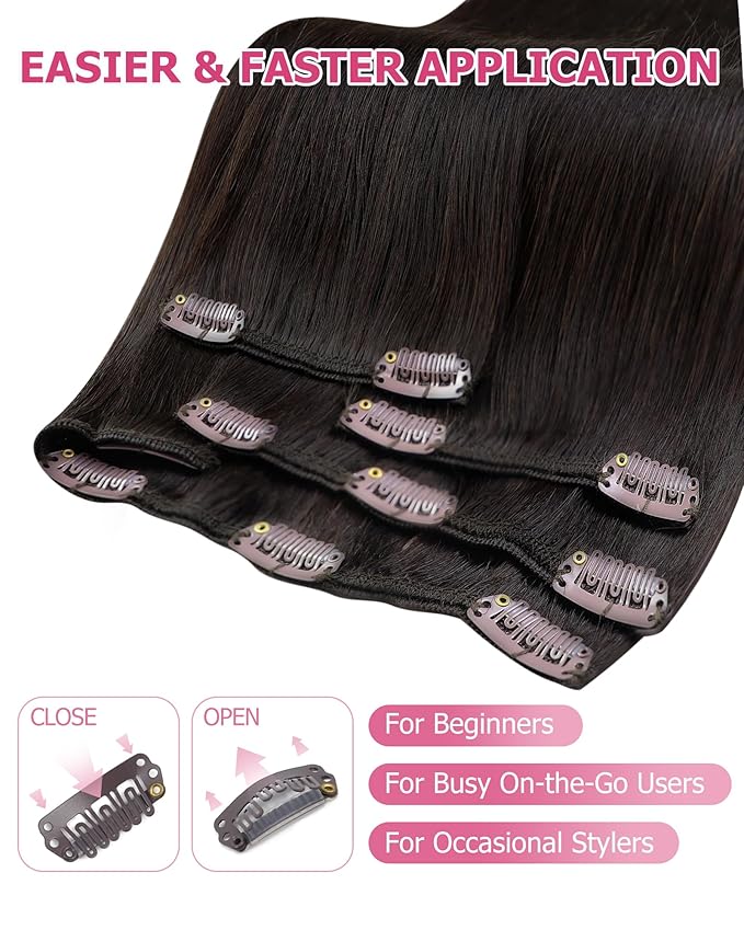 YoungSee 135G Clip in Hair Extensions Darkest Brown Invisible Clip in Extensions Natural Hair Brown Real Hair Extensions Clip in Human Hair 18Inch 7Pcs