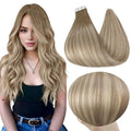 Full Shine Tape in Hair Extensions Invisible Tape in Hair Extensions Human Hair Ombre 18 Inch Color 8 Ash Brown Fading to 60 Platinum And 18 Ash Blonde 20Pcs 50G Remy Straight Seamless Skin Weft