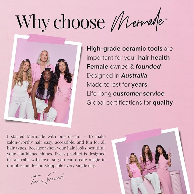 Mermade Hair Deep Hair Waver Tool - Double 1" Barrel Iron for Crimp-Free Beach Waves, Hair Curler for Women, Ionic Ceramic Plates, Reduces Frizz, Suitable for Short, Medium, & Long Hair - Pink
