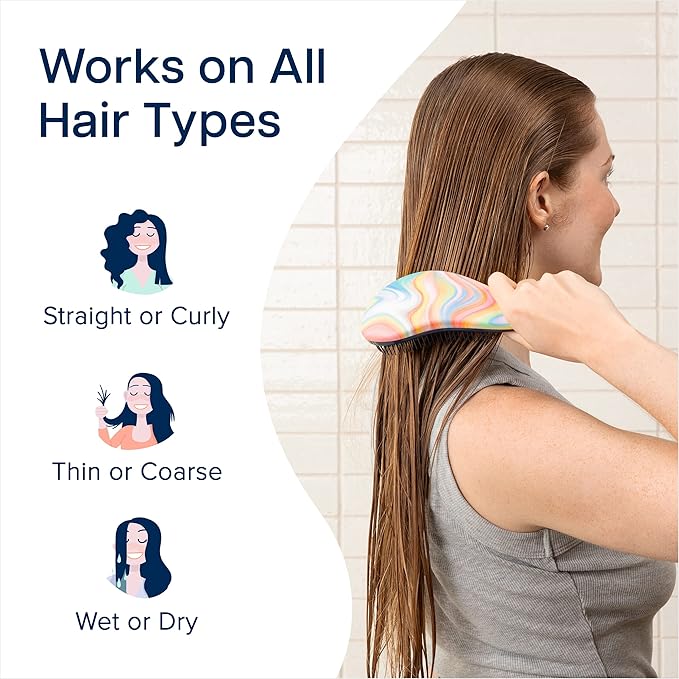 Crave Naturals Glide Thru Hair Brush - Detangler Brush for Curly, Straight, Wet or Dry Hair - Gentle Detangling Brushes for Adults, Kids, Toddlers - Hair Accessories for Women - 7.5x3 Soft Hazy Swirl