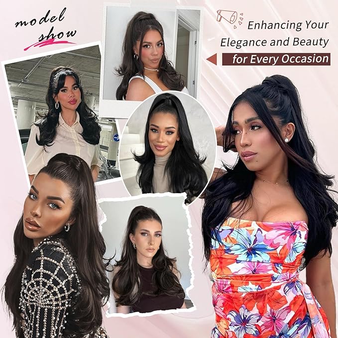 Ponytail Extension, Drawstring Ponytail Extension for Women 26 Inch Long Wavy Pony Tails Hair Extensions Synthetic Clip in Ponytail Hairpiece for Women(Bug)