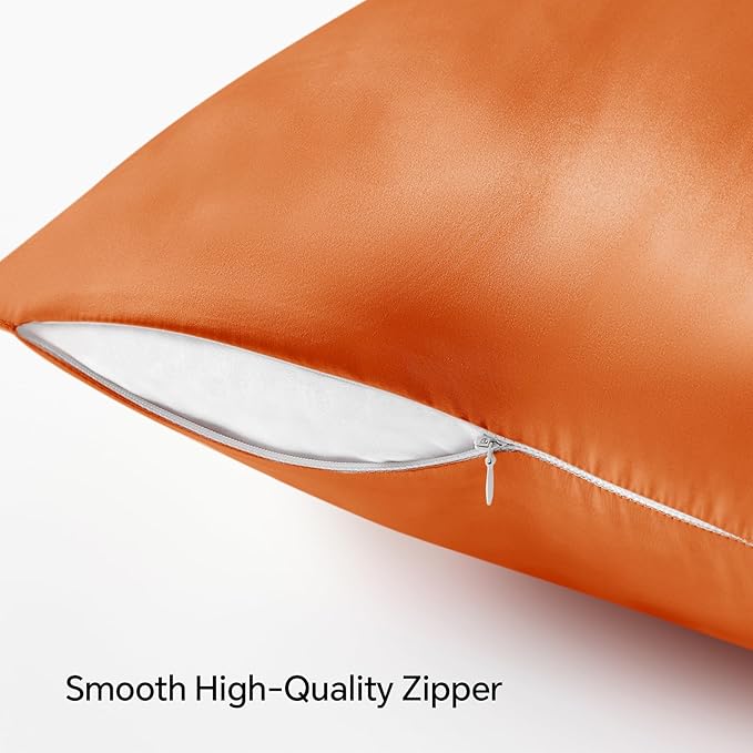 BEDELITE Satin Pillowcase with Zipper, Burnt Orange King Size Pillow Cases Set of 2, Super Soft and Cooling Similar to Silk Pillow Cases, Gift for Women Men(20x36 Inches)