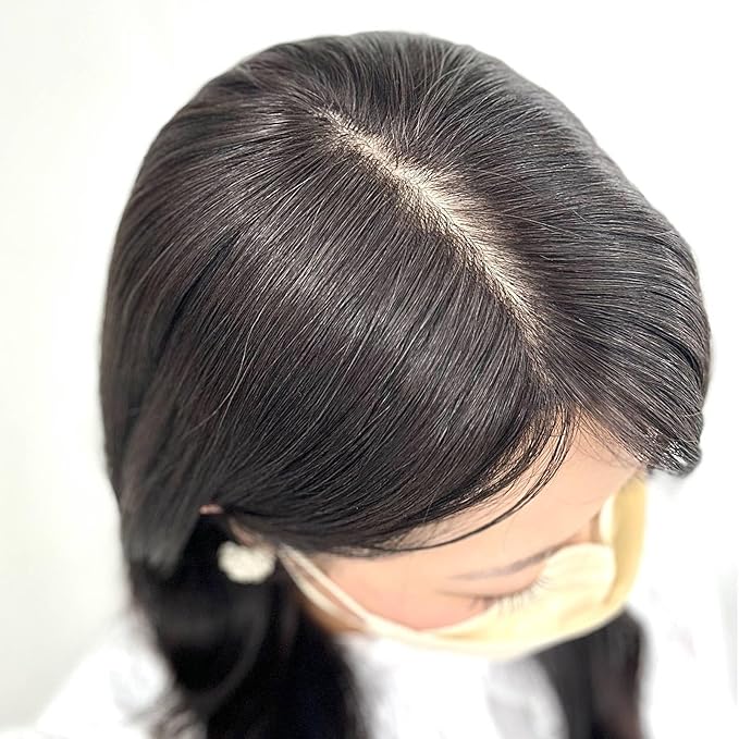 Real Human Hair Topper Pieces Double-Monofilament Top Hand-Tied Mid Length for Women Thinning BHADS914 (3 Natural Brown × Hair Length:9.8"(25cm), Base Size:3.5"×5.5"(9cm×14cm))