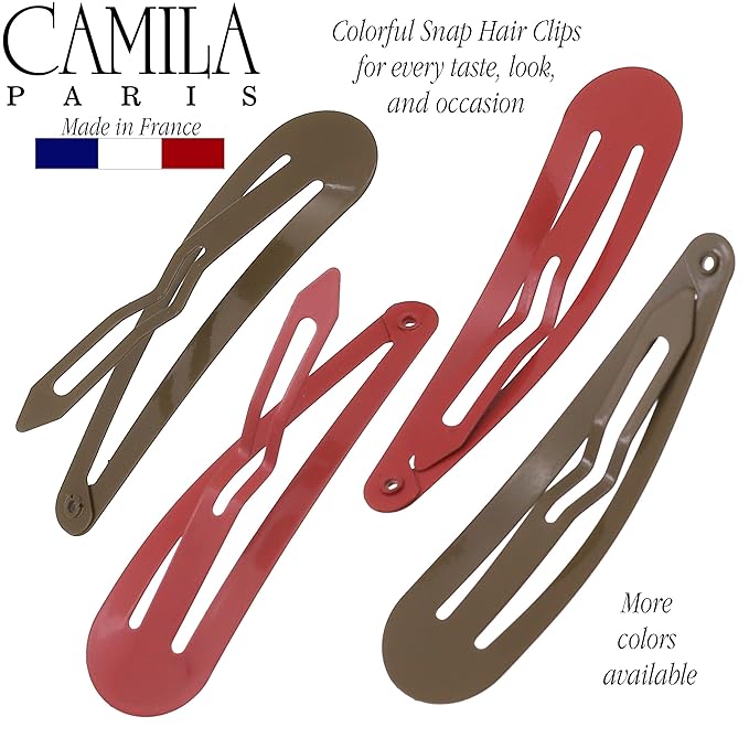 Camila Paris CP1330D French Hair Barrettes Clips, Snap Hair Slides Clic Clac for Women, Styling Girls Side Slide-in Metal Snap Pin Hair Accessories for Women. Strong Hold, No Slip Grip, Made in France