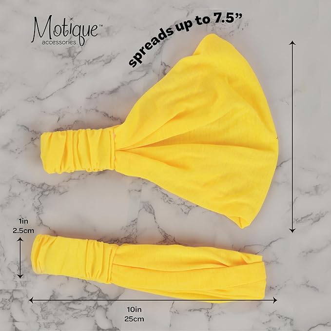 Motique Accessories Yellow Wide Cotton Head Band Solid Boho Yoga Style Soft Hairband for Women