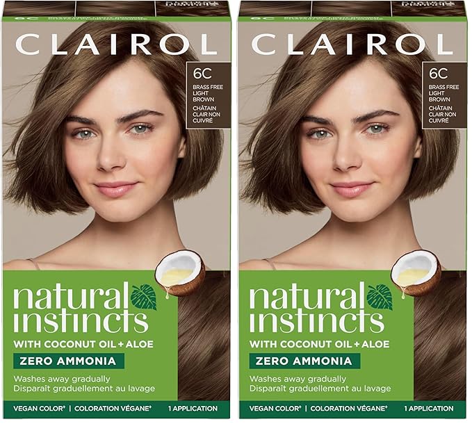 Clairol Natural Instincts Demi-Permanent Hair Dye, 6C Light Brown Hair Color, Pack of 2
