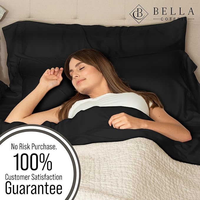 Bella Coterie | Luxury Bamboo Standard Size Pillowcase Set | 100% Organically Grown Bamboo Viscose | Ultra Soft | Cooling | 2 Pcs [Black]