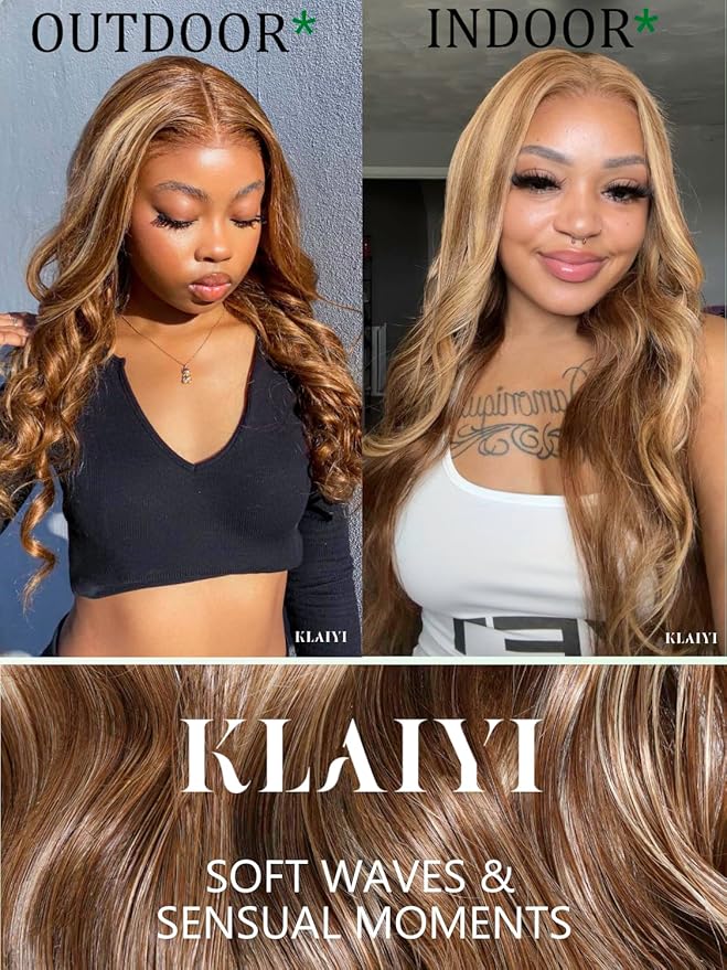 KLAIYI Wear And Go Glueless Wig Bye Bye Knots 13x4 Precut Lace Front Wigs Human Hair Ombre Highlight Blonde Body Wave Wig Pre Bleached Pre Everything Pre Plucked with Baby Hair 3S Ready to Wear 20Inch
