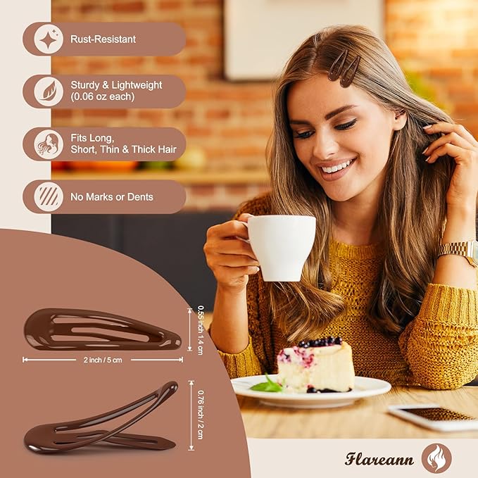 Light Brown Glossy Snap Hair Clips by FLAREANN – 50 PCS 2 Inch Non-Slip Metal Hair Barrettes for Women – Natural Neutral Hair Accessories for Everyday Styling