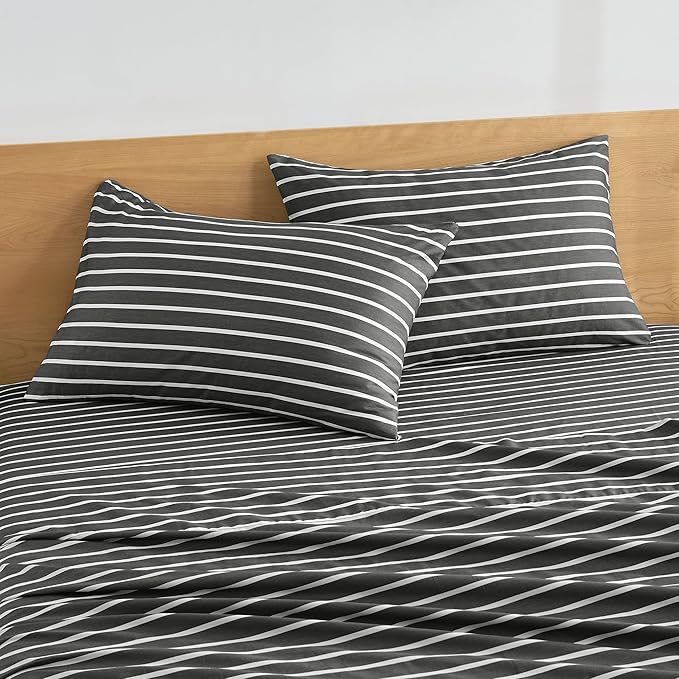 JELLYMONI 100% Natural Cotton Striped Standard Pillowcases Set, 2 Pack White and Black Stripes Pattern Printed Pillow Covers with Envelope Closure(Pillows are not Included)