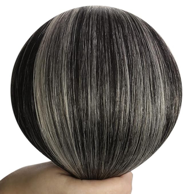 YoungSee Weft Hair Extensions Black Roots to Silver Mix Black Human Hair Weft Extensions Balayage Sew in Bundles Human Hair Long Straight Hair 22Inch 100G