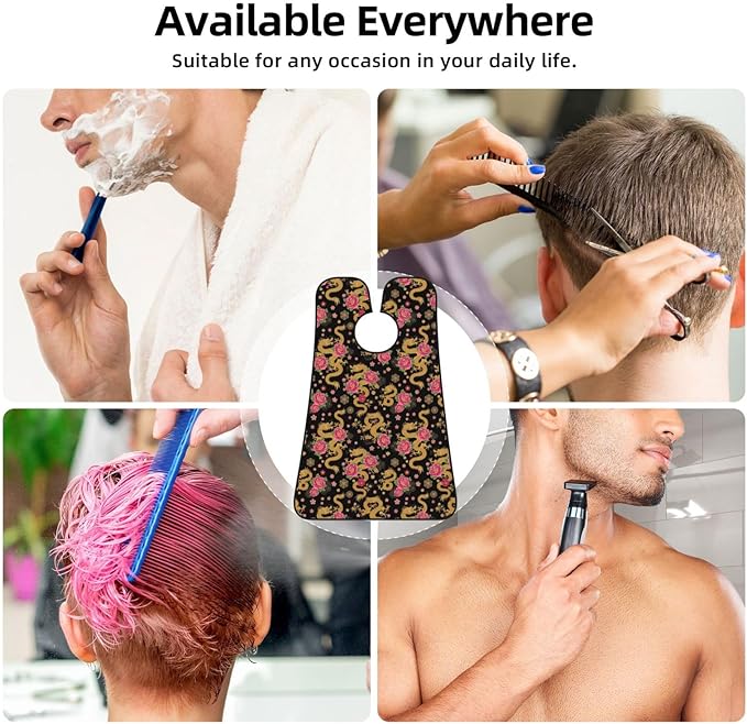 Beard Hair Catcher for Men, Waterproof Shaving Bib Apron Non-Stick, Trimming Tool for Dad Husband, Chinese Peonies Flroal Traditional Dragon Shave Bib