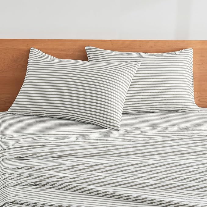 JELLYMONI 100% Natural Cotton Striped Pillowcases Set, 2 Pack White and Grey Stripes Pattern Printed Pillow Covers with Envelope Closure(Pillows are not Included)(King(20×36inches))