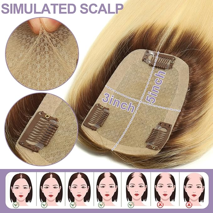Womens Real Human Hair Toppers for Thin Hair #T3/60, 14 Inch Length 3x5 Inch Injected Silk Base 130% Density Hair Pieces