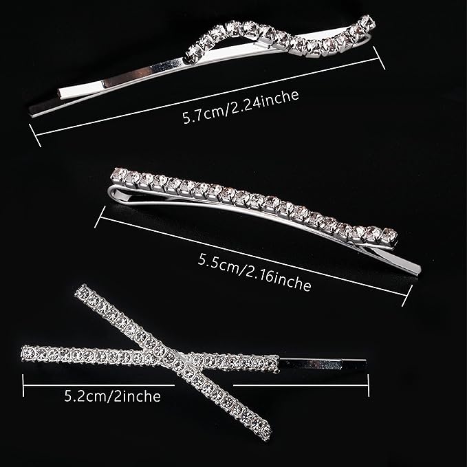 16 Pieces Rhinestone Bobby Pins, Fancy Metal Hair Clips, Crystal Shiny Barrettes, I S X Shaped Diamond Hair Accessories for Women Girls Wedding Prom Party (Silver)