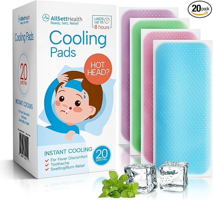 Cooling Patches for Kids -20 Pack Fever Patch for Kids, Minty Cool- Cold Fever Stickers -Baby Pad, Hot Weather Forehead, Reducer Headache Patches Multi-Color