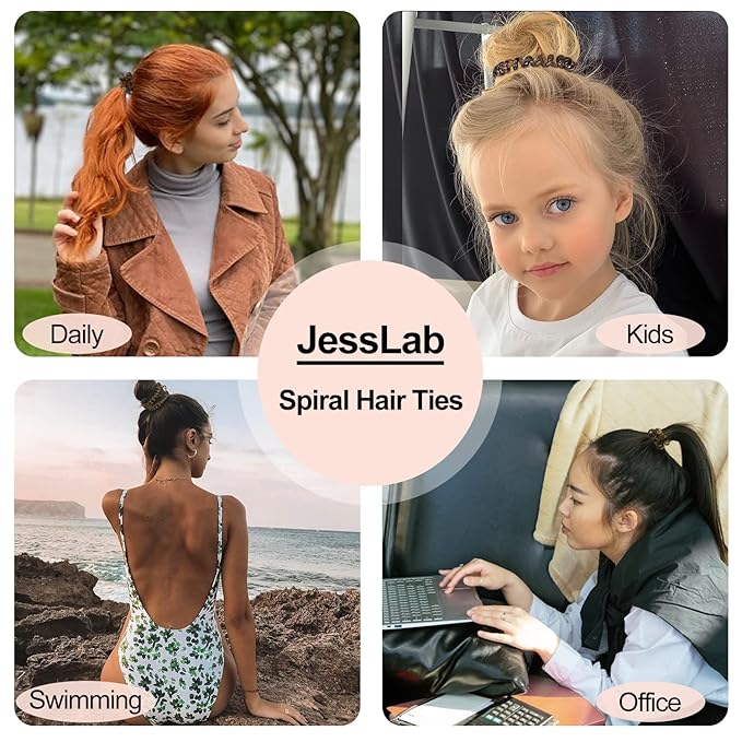JessLab Spiral Hair Ties, 20 Pcs Traceless Phone Cord Hair Ties No Crease Spiral Bracelet Plastic Coil Ponytail Holders No-Damage Headband Hair Accessory for Girls Women Ladies Gift (Amber)