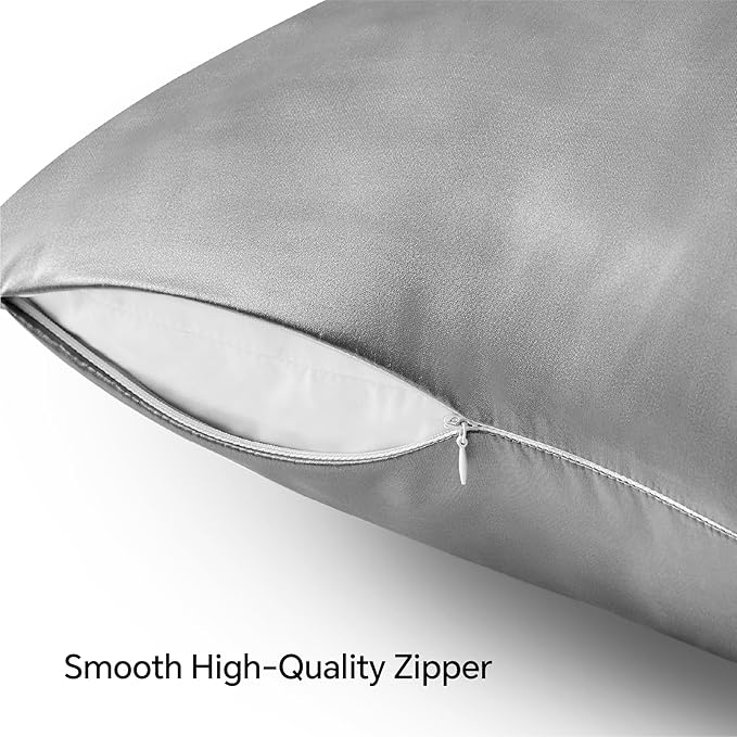 BEDELITE Satin Pillowcase with Zipper, Grey Pillow Cases Queen Size Set of 2, Super Soft and Cooling Similar to Silk Pillow Cases, Gift for Women Men(20x30 Inches)