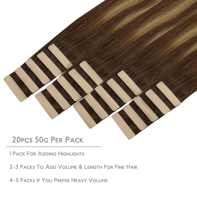 WENNALIFE Tape in Hair Extensions Human Hair, 20pcs 30g 10 inch Balayage Chocolate Brown to Caramel Blonde Remy Hair Extensions Straight Human Hair Tape in Extensions Skin Weft Tape Extensions