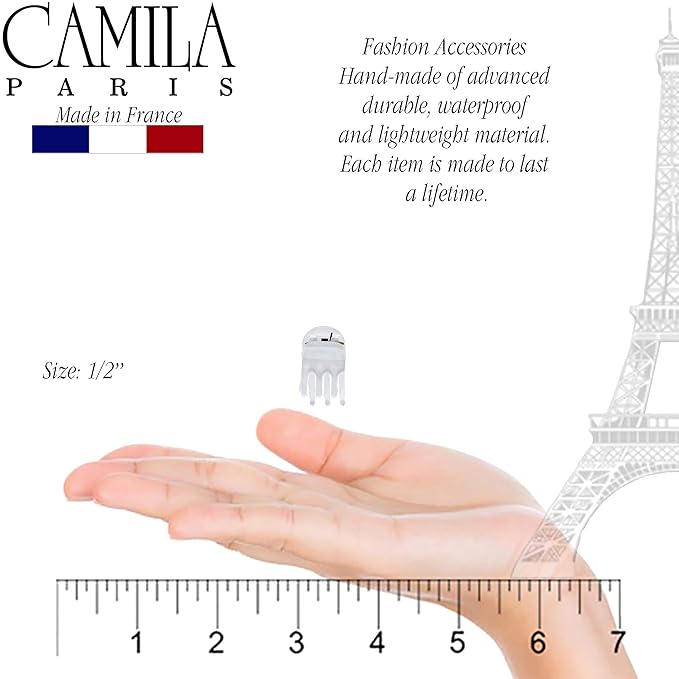 Camila Paris CP3085 French Hair Clip for Women, Set of 6 Extra Small White Girls Hair Claw Clip Jaw Fashion Durable Styling Hair Accessories for Women, Ladies Strong Hold Grip Clamp, Made in France