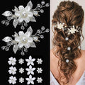 14 Pcs Flower Girl Hair Accessory Bridal Hair Clips Handmade Silver Leaf Floral Pearls Crystal Design with Mini Flower Hair Accessories for Girls & Women (white)