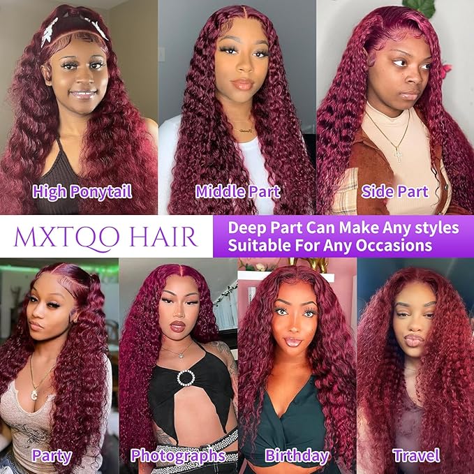 34 Inch 99J Burgundy Lace Front Wigs Human Hair Deep Wave 13x6 HD Lace Front Wigs Pre Plucked with Baby Hair Wet and Wavy Human Hair Wig 200% Density Deep Curly Frontal Wigs for Black Women