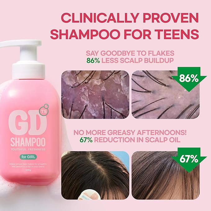 TS GD Shampoo for Teens | Korean Anti-Dandruff for Oily & Itchy Scalp | Fruity Allergy-Free Scent | Sulfate-Free Gentle Hair Care (14.1 Oz) (GD Shampoo for girl)