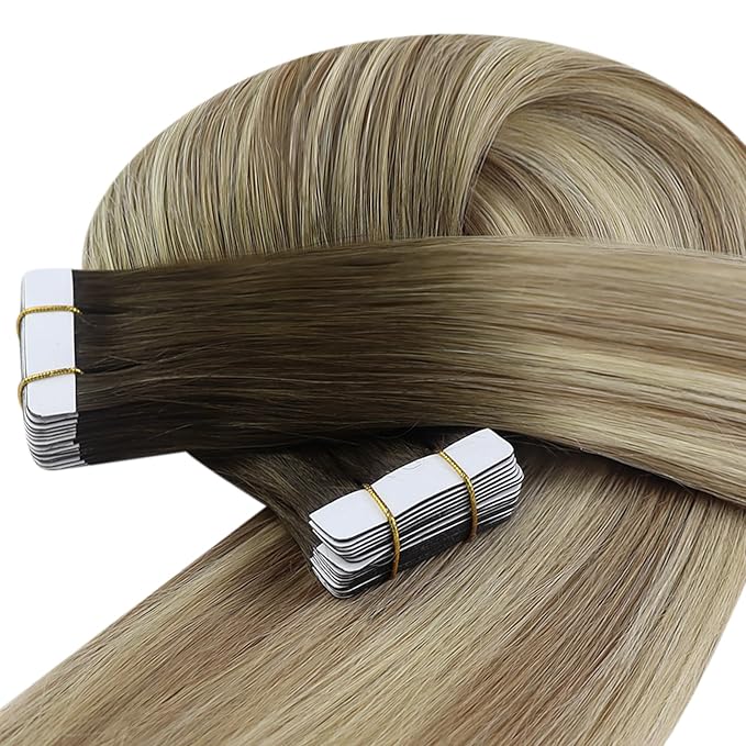 YoungSee Balayage Tape in Hair Extensions Human Hair Ombre Tape in Extension Balayage Brown with Blonde Tapes ins Human Hair Extension Invisible Tapes Human Hair Extension 12In 30g 20pcs